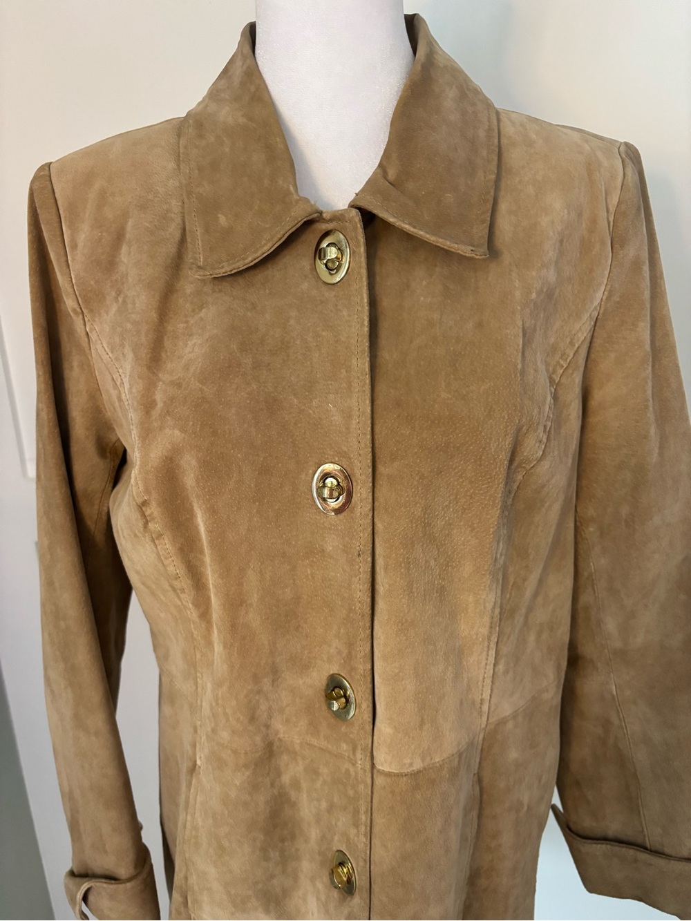 dennis basso Camel Suede Button-Front Trench Coat small in excellent condition - Picture 3 of 5